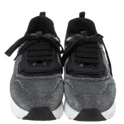 Pre Owned Prada Sport Grey Shimmery Knit Fabric Low Top Sneakers Size 38.5