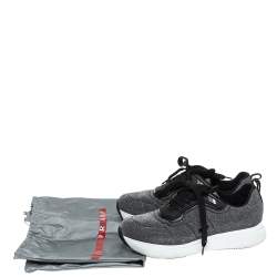 Pre Owned Prada Sport Grey Shimmery Knit Fabric Low Top Sneakers Size 38.5