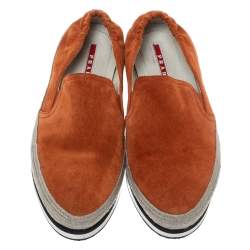 Pre Owned Prada Sport Orange Suede Espadrille Sneakers 37.5