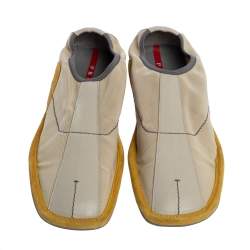 Pre Owned Prada Sport Grey/Yellow Mesh And Leather Slip On Sneakers Size 39