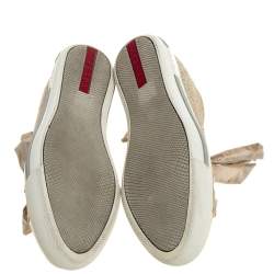 Pre Owned Prada Sport Gold Glitter And Leather Cap Toe Low Top Sneakers Size 36