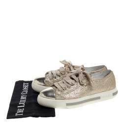 Pre Owned Prada Sport Gold Glitter And Leather Cap Toe Low Top Sneakers Size 36