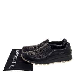 Pre Owned Prada Sport Black Leather Studded Slip On Sneakers Size 37