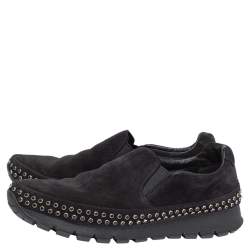 Pre Owned Prada Black Suede Leather Studded Sole Slip On Sneakers Size 39