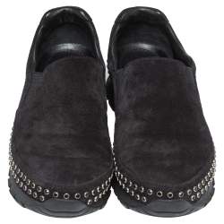 Pre Owned Prada Black Suede Leather Studded Sole Slip On Sneakers Size 39