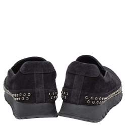 Pre Owned Prada Black Suede Leather Studded Sole Slip On Sneakers Size 39