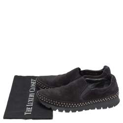 Pre Owned Prada Black Suede Leather Studded Sole Slip On Sneakers Size 39