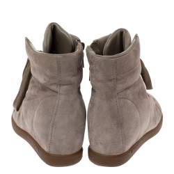 Pre Owned Prada Sport Grey Suede Leather Wedge High Top Sneakers Size 38.5