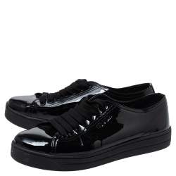 Pre Owned Prada Sports Black Patent Leather Lace Up Sneakers Size 38