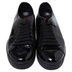 Pre Owned Prada Sports Black Patent Leather Lace Up Sneakers Size 38