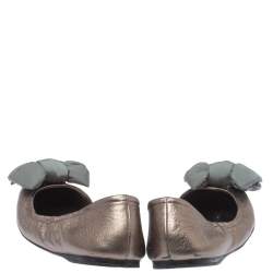 Pre Owned Prada Sport Metallic Bronze Leather Bow Detail Scrunch Ballet Flats Size 40