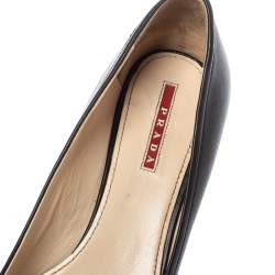 Pre Owned Prada Sports Black Leather Bow Block Heel Round Toe Pumps Size 39