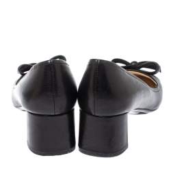 Pre Owned Prada Sports Black Leather Bow Block Heel Round Toe Pumps Size 39