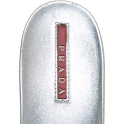 Pre Owned Prada Sports Silver Mesh And Leather Trim Cross Strap Wedge Platform Sandals Size 39