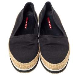 Pre Owned Prada Sport Black Canvas Espadrille Flats Size 39.5