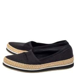 Pre Owned Prada Sport Black Canvas Espadrille Flats Size 39.5