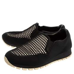 Pre Owned Prada Sport Black Mesh And Stretch Fabric Slip On Sneakers Size 38.5
