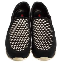 Pre Owned Prada Sport Black Mesh And Stretch Fabric Slip On Sneakers Size 38.5