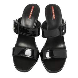Pre Owned Prada Sports Black Patent Leather Buckle Slide Sandals Size 40