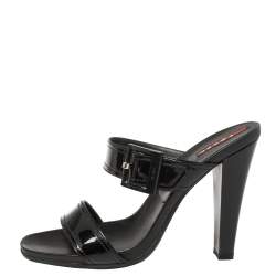 Pre Owned Prada Sports Black Patent Leather Buckle Slide Sandals Size 40