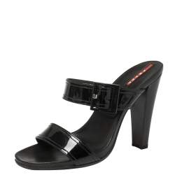 Pre Owned Prada Sports Black Patent Leather Buckle Slide Sandals Size 40