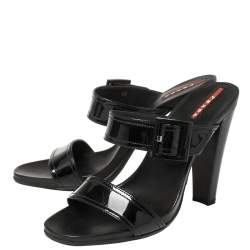 Pre Owned Prada Sports Black Patent Leather Buckle Slide Sandals Size 40