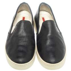 Pre Owned Prada Black Leather Slip On Sneakers Size 37