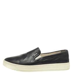 Pre Owned Prada Black Leather Slip On Sneakers Size 37