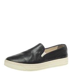 Pre Owned Prada Black Leather Slip On Sneakers Size 37