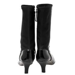 Pre Owned Prada Sport Black Patent Leather And Fabric Mid-Length Boots Size 39.5 
