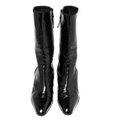 Pre Owned Prada Sport Black Patent Leather And Fabric Mid-Length Boots Size 39.5 