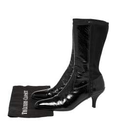 Pre Owned Prada Sport Black Patent Leather And Fabric Mid-Length Boots Size 39.5 
