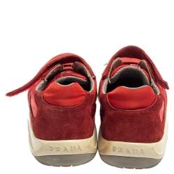 Prada Sport Red Suede and Nylon Low Top Sneaker Size 34