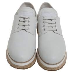 Prada Sport Light Grey Leather Espadrille Derby Sneakers Size 36