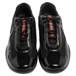 Pre Owned Prada Sport Green/Black Patent Leather And Mesh America's Cup Low Top Sneakers Size 39