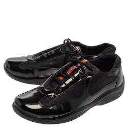 Pre Owned Prada Sport Green/Black Patent Leather And Mesh America's Cup Low Top Sneakers Size 39