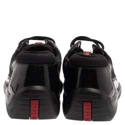 Pre Owned Prada Sport Green/Black Patent Leather And Mesh America's Cup Low Top Sneakers Size 39