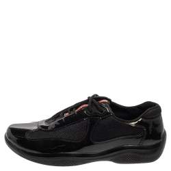 Pre Owned Prada Sport Green/Black Patent Leather And Mesh America's Cup Low Top Sneakers Size 39