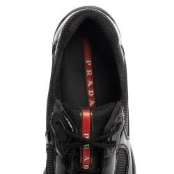 Pre Owned Prada Sport Green/Black Patent Leather And Mesh America's Cup Low Top Sneakers Size 39