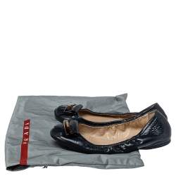 Pre Owned Prada Sport Navy Blue Patent Leather Fringe Detail Scrunch Ballet Flat Size 40