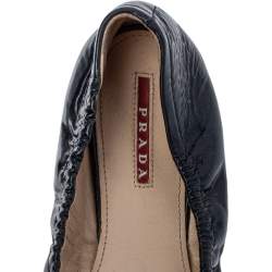 Pre Owned Prada Sport Navy Blue Patent Leather Fringe Detail Scrunch Ballet Flat Size 40