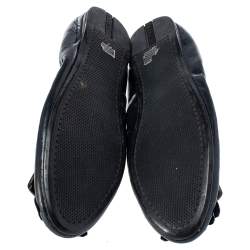 Pre Owned Prada Sport Navy Blue Patent Leather Fringe Detail Scrunch Ballet Flat Size 40