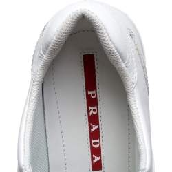 Pre Owned Prada Sport White Leather Lace Up Sneakers Size 37.5