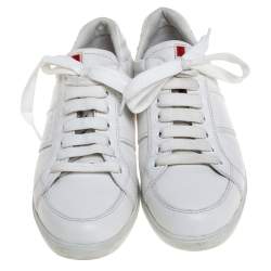 Pre Owned Prada Sport White Leather Lace Up Sneakers Size 37.5