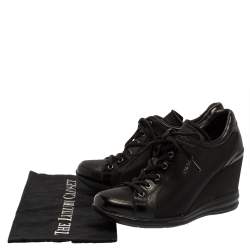 Pre Owned Prada Sport Black Nylon And Leather Wedge Lace Up Sneakers Size 40