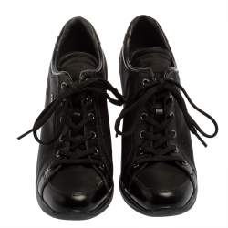 Pre Owned Prada Sport Black Nylon And Leather Wedge Lace Up Sneakers Size 40