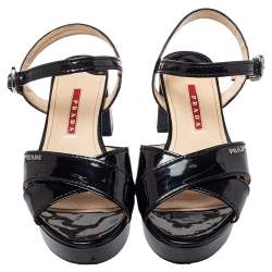 Pre Owned Prada Sport Black Patent Leather Platform Ankle Strap Sandals Size 36.5