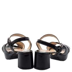 Pre Owned Prada Sport Black Patent Leather Platform Ankle Strap Sandals Size 36.5