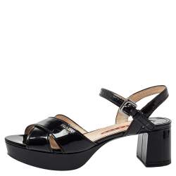 Pre Owned Prada Sport Black Patent Leather Platform Ankle Strap Sandals Size 36.5