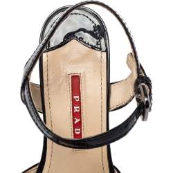 Pre Owned Prada Sport Black Patent Leather Platform Ankle Strap Sandals Size 36.5